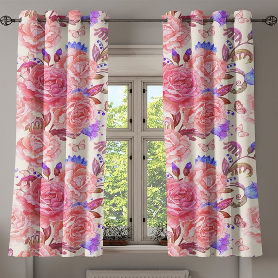 Ambesonne Grommet Curtain, , 50"x63", Pastel Pink Lavender Blue