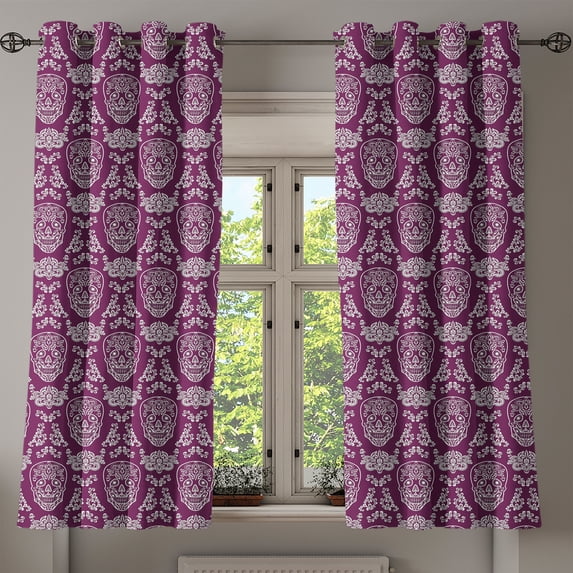 Ambesonne Grommet Curtain, , 50"x63", Purple and White