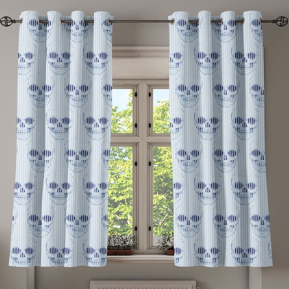Ambesonne Grommet Curtain, , 50"x63", Soft Blue Indigo and White