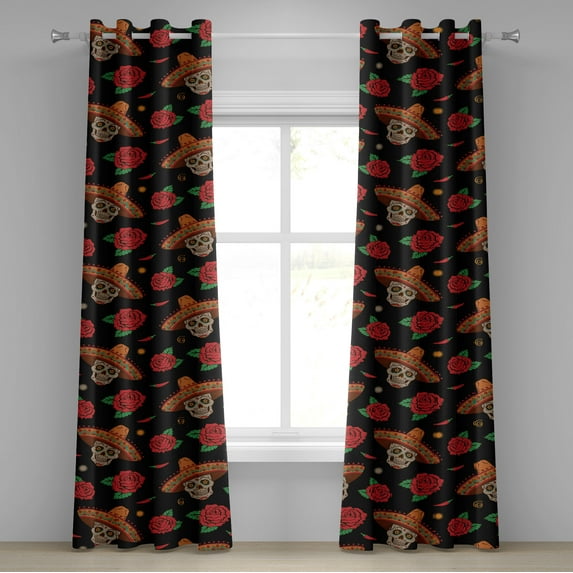 Ambesonne Grommet Curtain, , 50"x72", Charcoal Grey Dark Coral