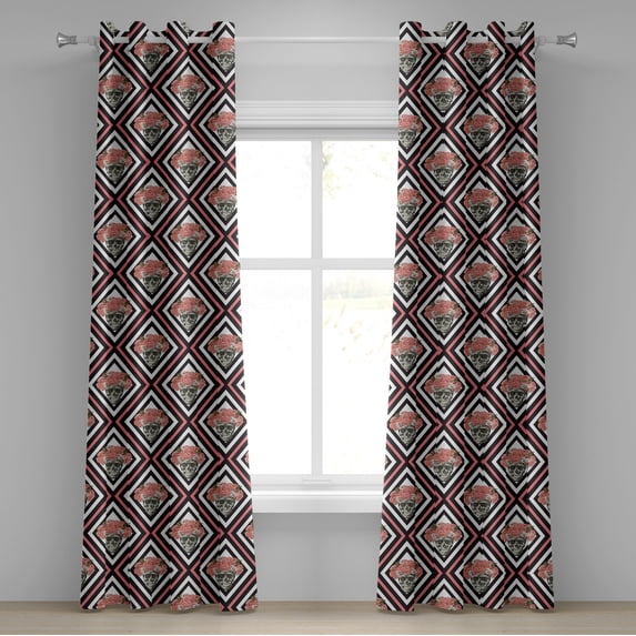 Ambesonne Grommet Curtain, , 50"x72", Coral Dark Sepia Black