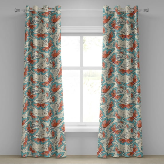 Ambesonne Grommet Curtain, , 50"x72", Coral Deep Sky Blue