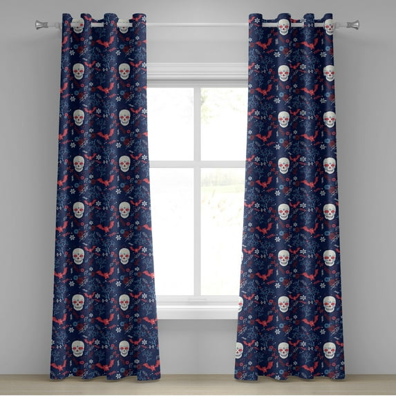 Ambesonne Grommet Curtain, , 50"x72", Dark Blue Dark Coral