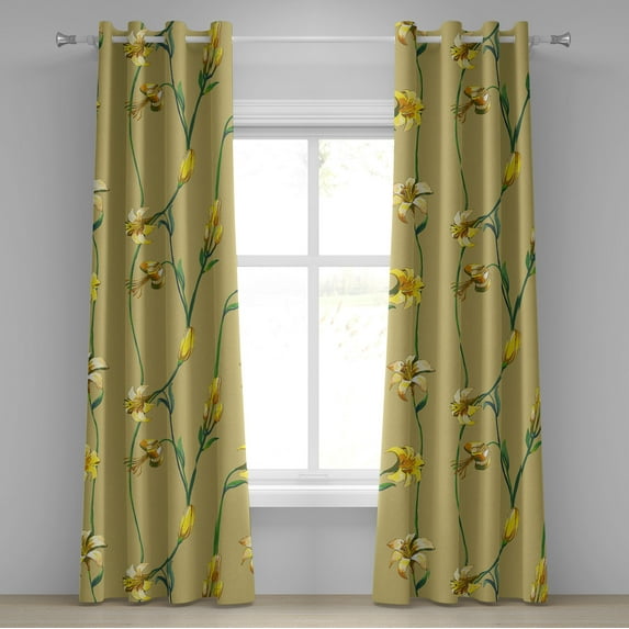 Ambesonne Grommet Curtain, , 50"x72", Pale Olive Green Mustard