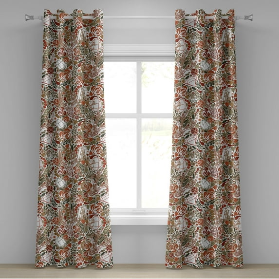 Ambesonne Grommet Curtain, , 50"x72", White Cinnamon Burgundy