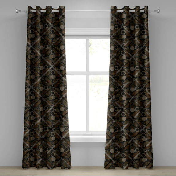 Ambesonne Grommet Curtain, , 50"x84", Black Caramel and Champagne
