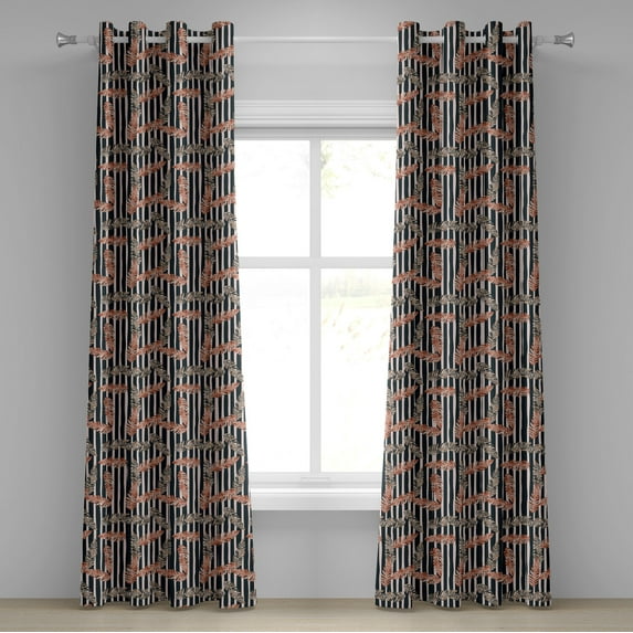 Ambesonne Grommet Curtain, , 50"x84", Blush Dark Grey and Salmon