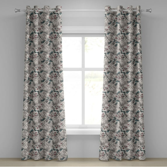 Ambesonne Grommet Curtain, , 50"x84", Cadet Blue Rose Eggshell