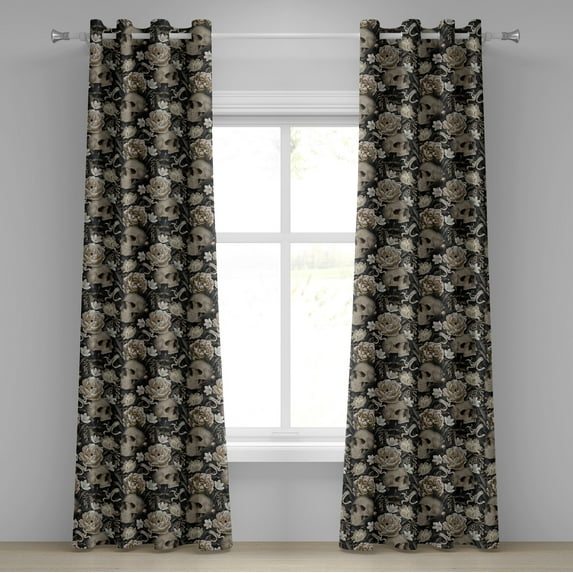 Ambesonne Grommet Curtain, , 50"x84", Charcoal Grey and Dark Tan