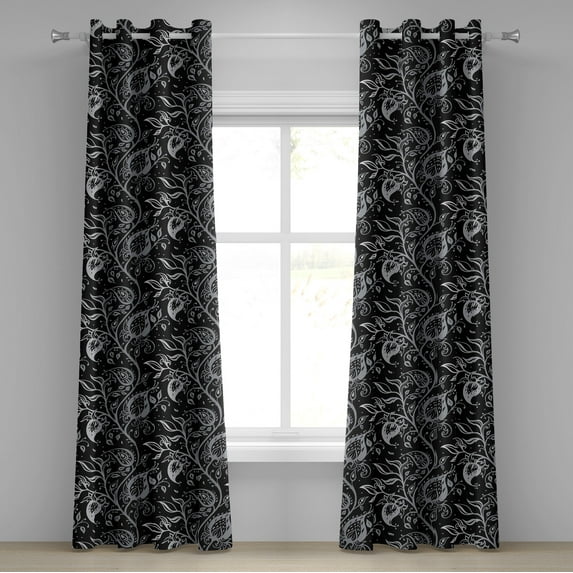Ambesonne Grommet Curtain, , 50"x84", Charcoal Grey and Off White