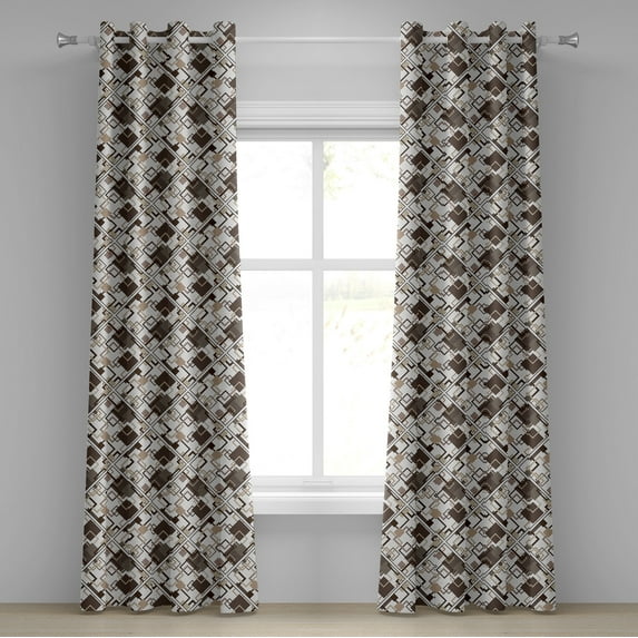 Ambesonne Grommet Curtain, , 50"x84", Dark Cocoa Ecru and White