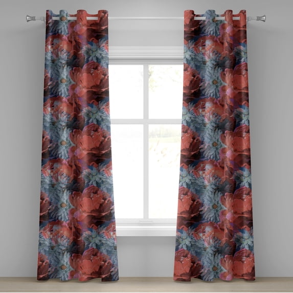 Ambesonne Grommet Curtain, , 50"x84", Dark Coral Almond Green