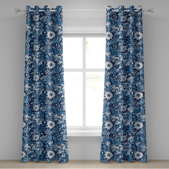 Ambesonne Grommet Curtain, , 50"x84", Dark Sky Blue and White