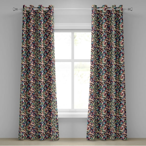 Ambesonne Grommet Curtain, , 50"x84", Khaki Coral and Night Blue