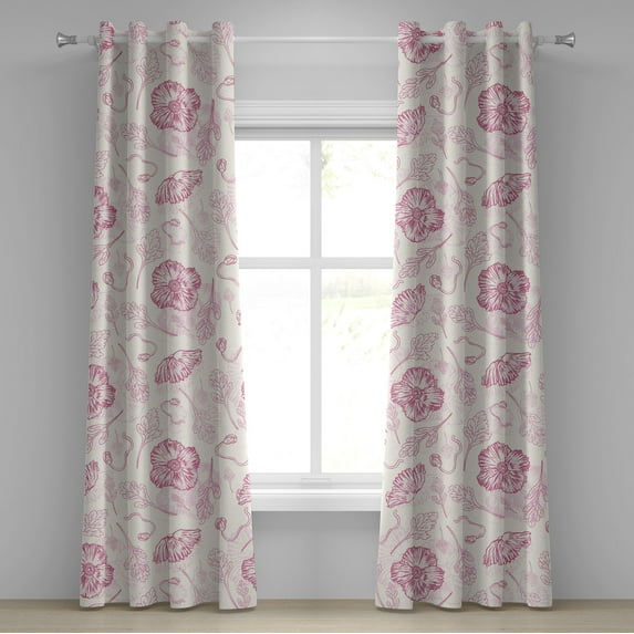 Ambesonne Grommet Curtain, , 50"x84", Off White Pale Fuchsia