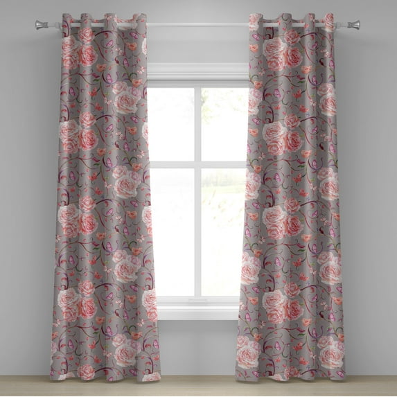 Ambesonne Grommet Curtain, , 50"x84", Pale Grey and Pastel Pink