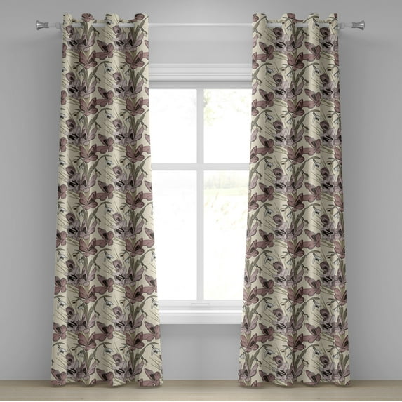 Ambesonne Grommet Curtain, , 50"x84", Sage Green Dried Rose