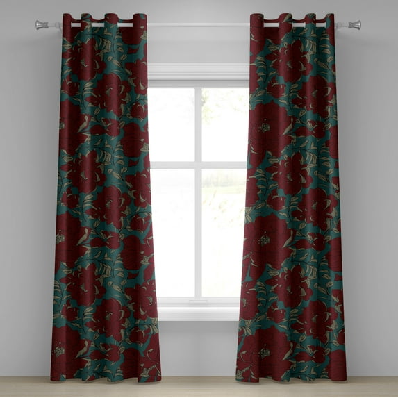 Ambesonne Grommet Curtain, , 50"x84", Sea Green and Burgundy