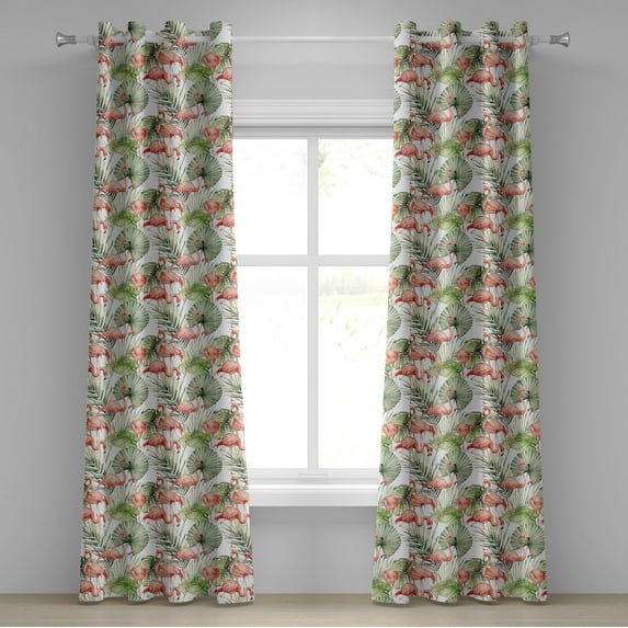 Ambesonne Grommet Curtain, , 50"x96", Coral Olive Green White
