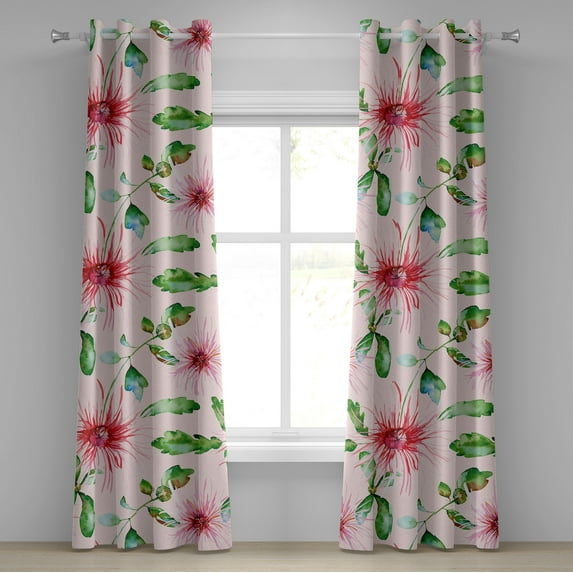 Ambesonne Grommet Curtain, , 50"x96", Dark Pink Rose Fern Green