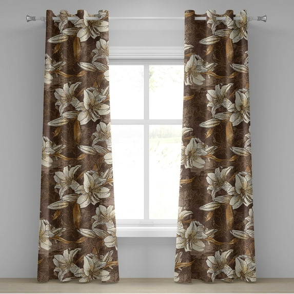 Ambesonne Grommet Curtain, , 50"x96", Dark Rosewood and Champagne