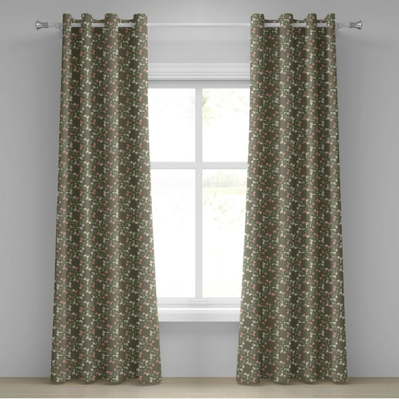 Ambesonne Grommet Curtain, , 50"x96", Green Brown and Pale Pink