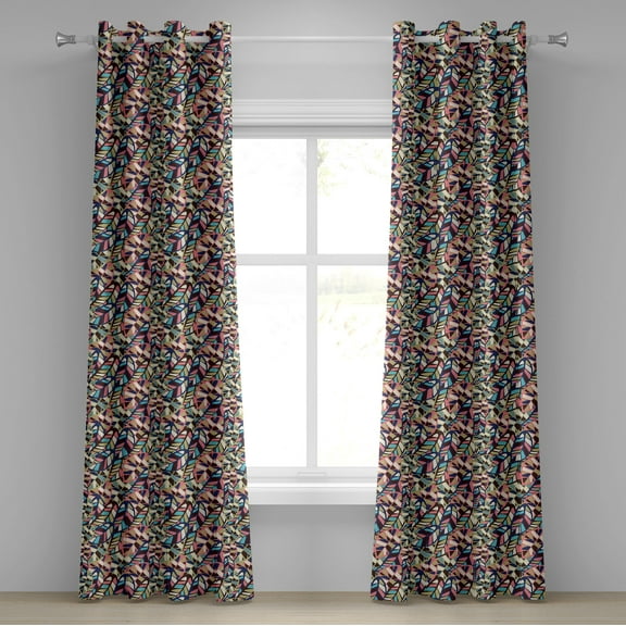 Ambesonne Grommet Curtain, , 50"x96", Khaki Coral and Night Blue