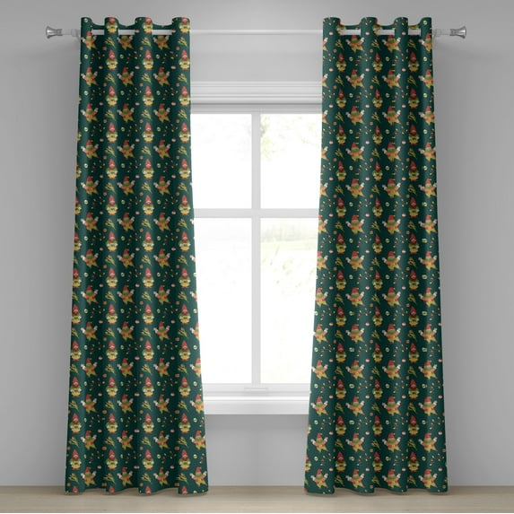 Ambesonne Grommet Curtain, , 50"x96", Teal Fern Green and Red