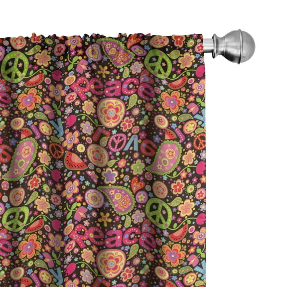 Ambesonne Groovy Curtains, Hippie Paisley Leaves, Pair of 28"x95", Multicolor