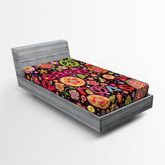 Ambesonne Groovy Fitted Sheet, Hippie Paisley Leaves, Twin Size, Multicolor
