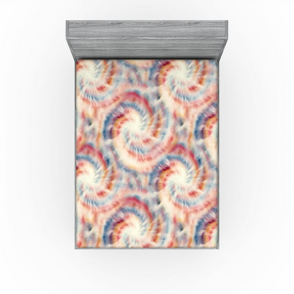 Ambesonne Groovy Fitted Sheet, Psychedelic Pastel Motif Art, California King, Coral Blue and Ivory