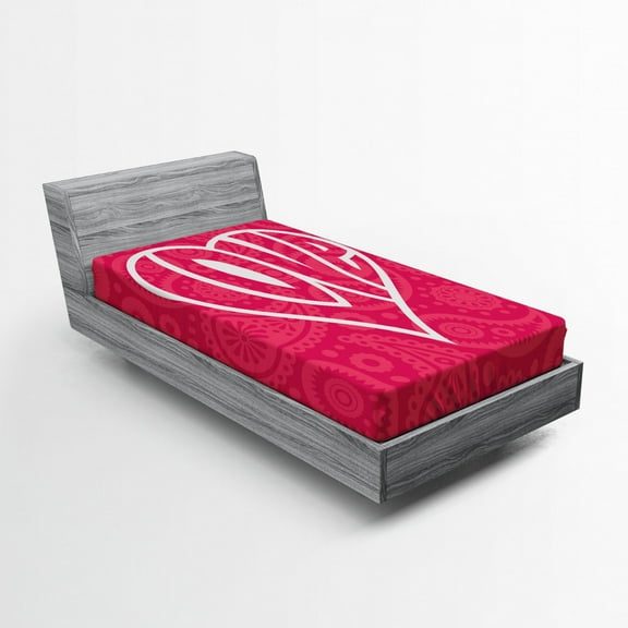 Ambesonne Groovy Fitted Sheet, Retro Big Heart, Twin XL Size, Pink White