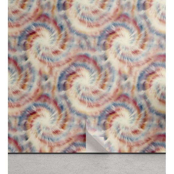 Ambesonne Groovy Peel & Stick Wallpaper for Home, Psychedelic Pastel Motif Art, 13"x100", Coral Blue and Ivory