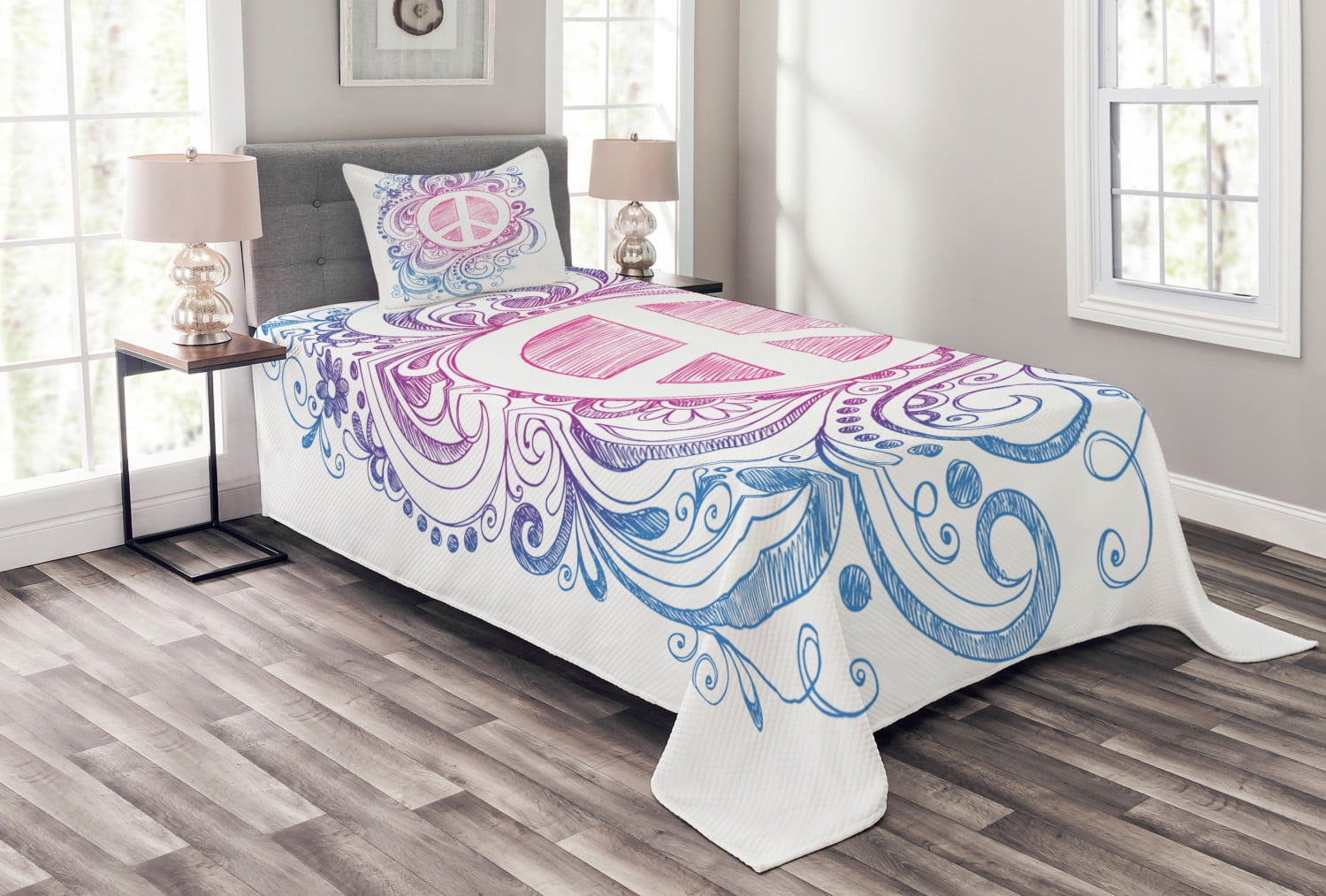 White Quilted Twin Bedspread Set with Pillow Sham