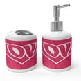 thumbnail image 1 of Ambesonne Groovy Soap Dispenser & Toothbrush Holder Set, Retro Big Heart, 2 Pcs, Pink White, 1 of 6