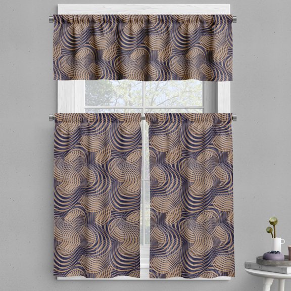 Ambesonne Groovy Valance & Curtain, Circle Geometric Pattern Art, 55"x36", Amber Indigo