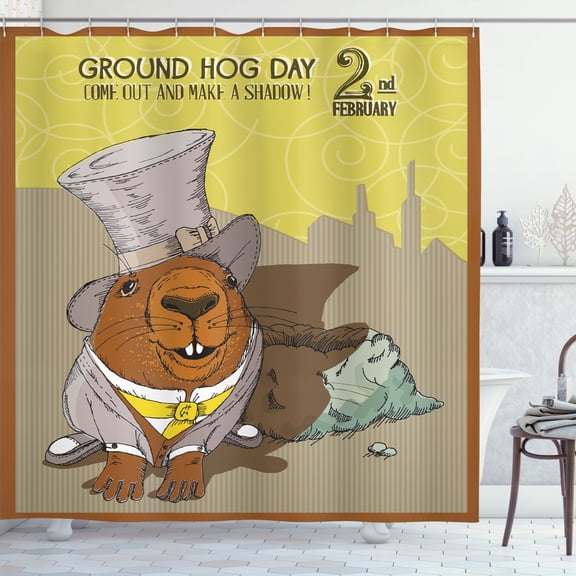 Ambesonne Groundhog Day Shower Curtain, Vintage Marmot Suit, 69"Wx75"L, Cinnamon Khaki Dark Tan