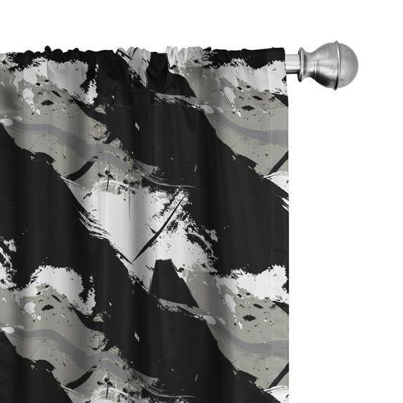 Ambesonne Grunge Window Curtains, Murky Brushstroke Effects, Each 28" W x 95" L, Black Grey and White