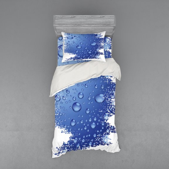 Ambesonne Grunge Bedding Set 3 Pcs, Bubble Water Rain Drop, Twin XL, Violet Blue