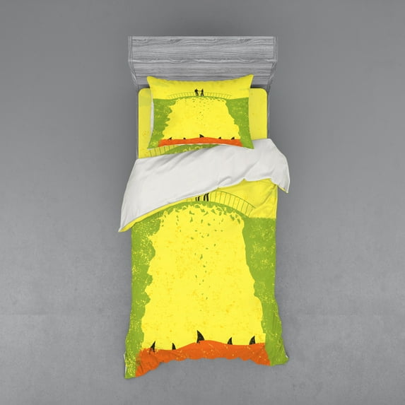 Ambesonne Grunge Bedding Set 3 Pcs, Business Life Hands, Twin XL, Yellow Green