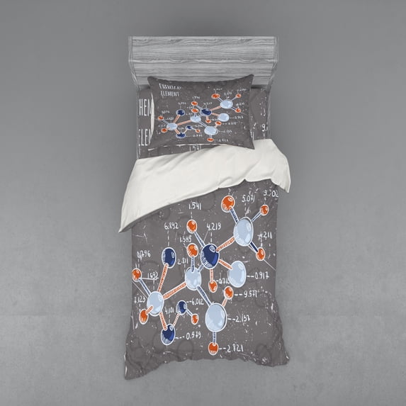 Ambesonne Grunge Bedding Set 3 Pcs, Formula Science Graphic, Twin, Dimgray Orange White