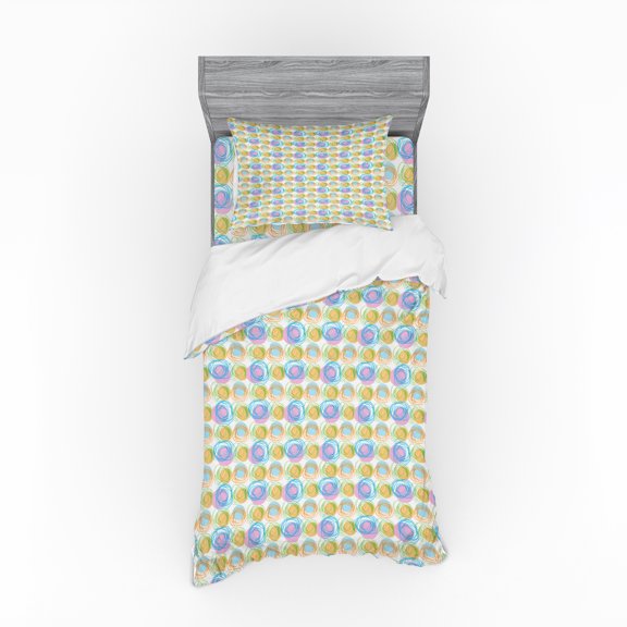 Ambesonne Grunge Bedding Set 3 Pcs, Scribbled Vibrant Circles, Twin XL, Multicolor