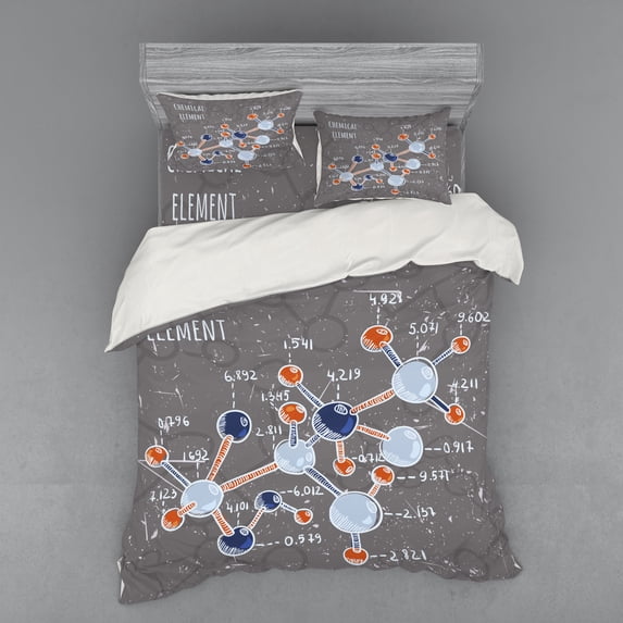 Ambesonne Grunge Bedding Set 4 Pcs, Formula Science Graphic, Queen, Dimgray Orange White