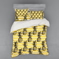 thumbnail image 1 of Ambesonne Grunge Bedding Set 4 Pcs, Retro Striped Vintage, Queen, Black and Earth Yellow, 1 of 3