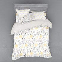 Ambesonne Grunge Bedding Set 4 Pcs, Roses Flowers, Queen, Yellow Grey White