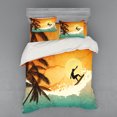 thumbnail image 1 of Ambesonne Grunge Bedding Set 4 Pcs, Surfer Sea Palms Sunset, Queen, Orange Turquoise Black, 1 of 3