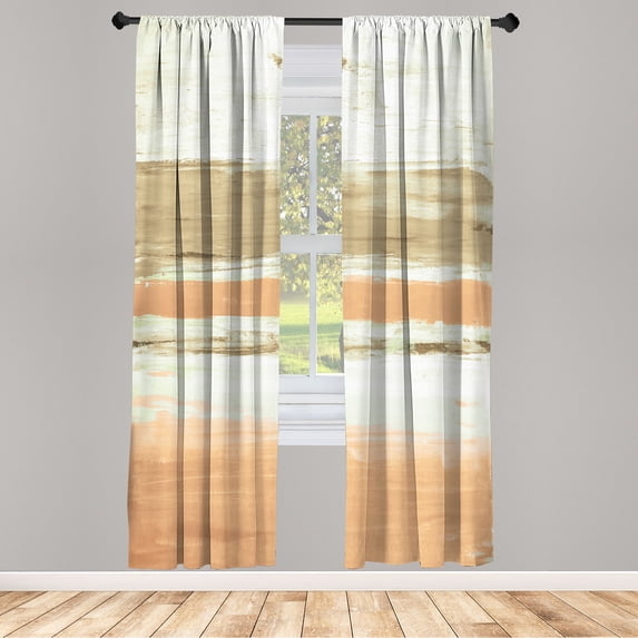 Ambesonne Grunge Curtains, Abstract Brush Stroke Print, Pair of 28"x63", Dark Peach Slate Brown