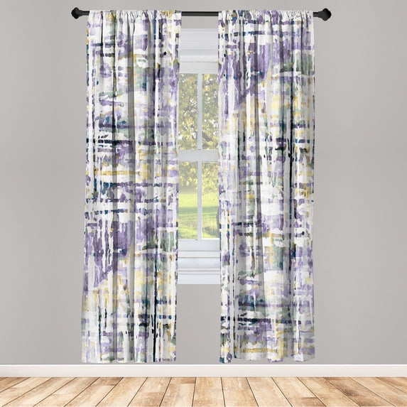 Ambesonne Grunge Curtains, Abstract Lines Illustration, Pair of 28"x63", Pale Yellow