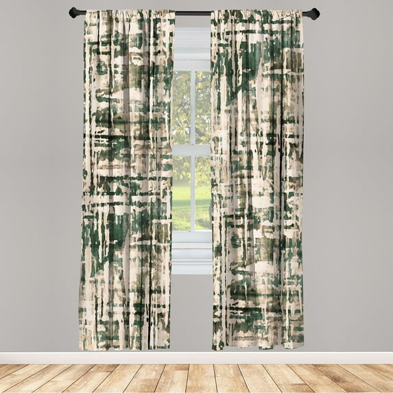 Ambesonne Grunge Curtains, Abstract Lines Illustration, Pair of 28"x84", Army Green