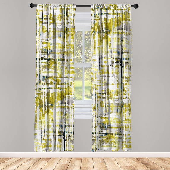 Ambesonne Grunge Curtains, Abstract Lines Illustration, Pair of 28"x84", Pale Avocado